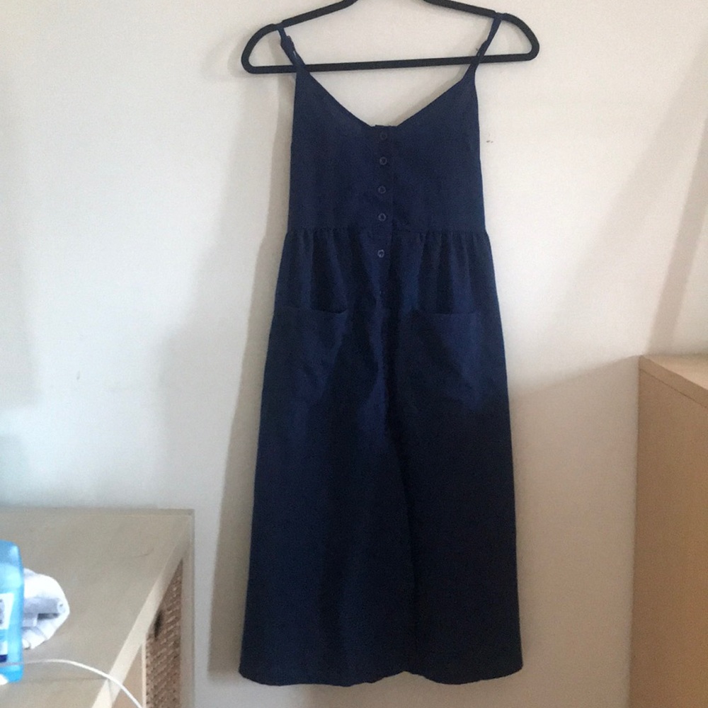 Navy Blue S Button Down Dress with Pockets
